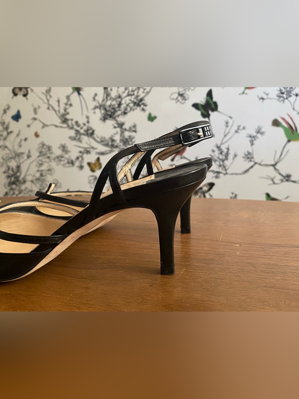 Vintage ‘90s/Y2K Jimmy Choo Black Leather Cutout Slingback Heels - Picture 5 of 16